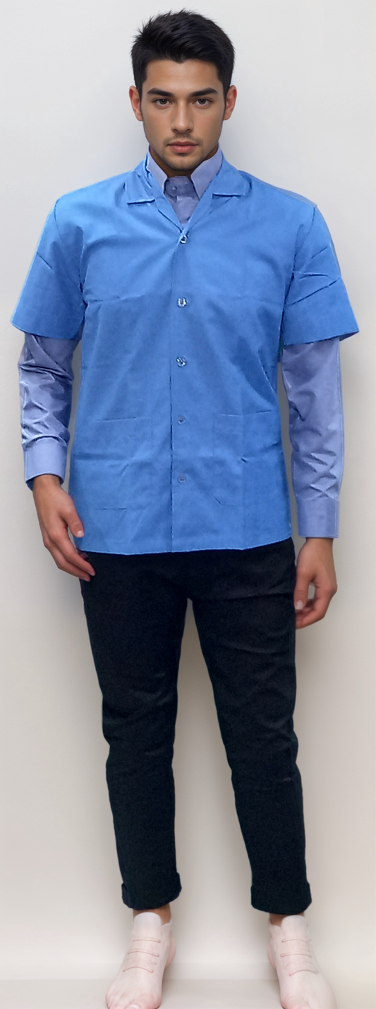 Blue Half Sleeve Apron for Industrial and Housekeeping Team - J R GARMENTS
