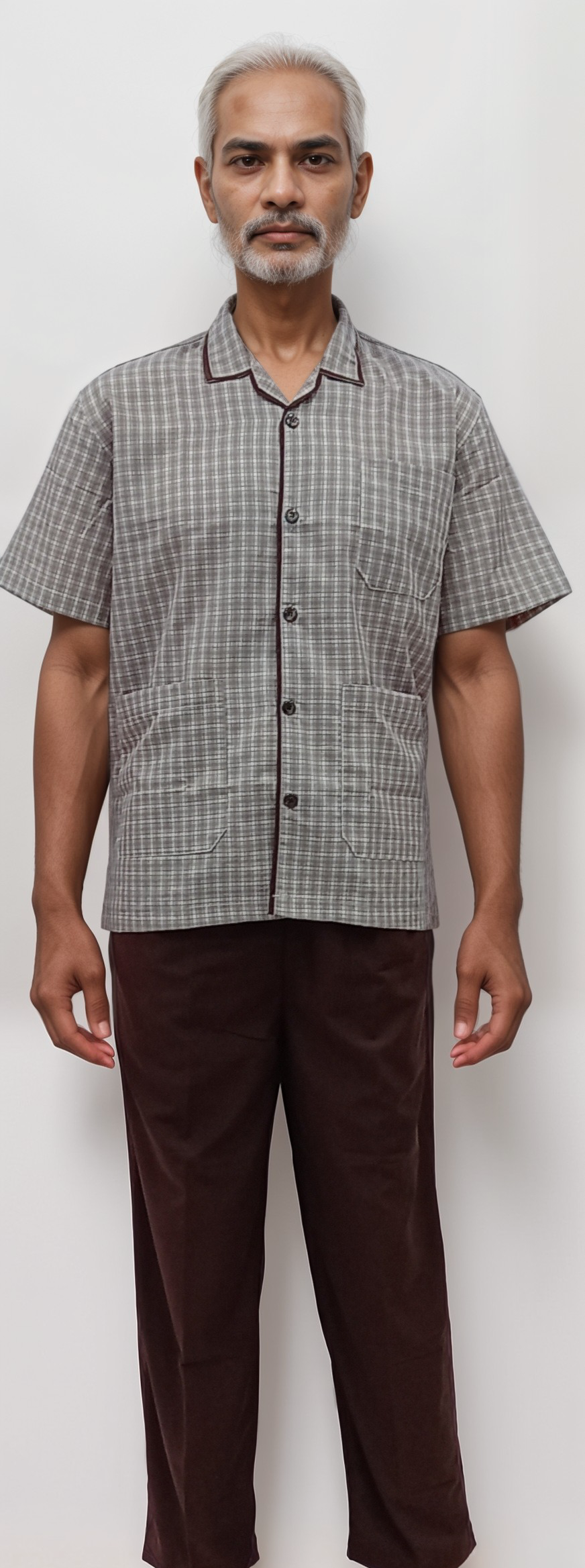 Patient Dress Beidge Checks Brown - J R GARMENTS