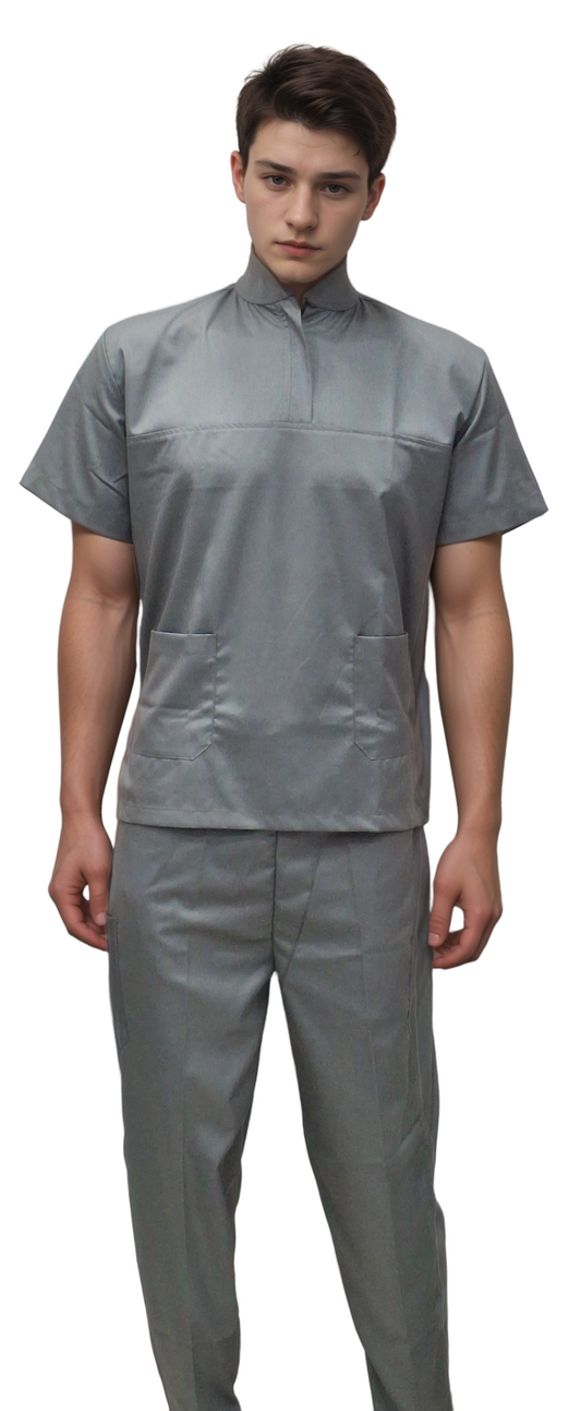 Stylish and Comfortable Chinese Collar Grey Scrubs - HICKORY Medical Uniforms - J R GARMENTS