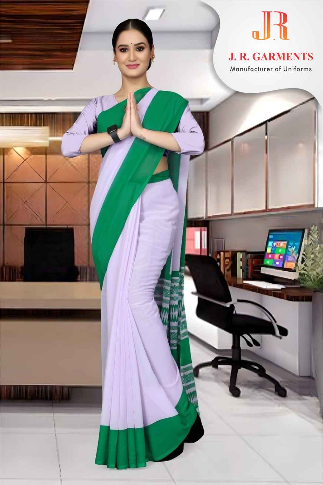 Saree White with Green Border - J R GARMENTS