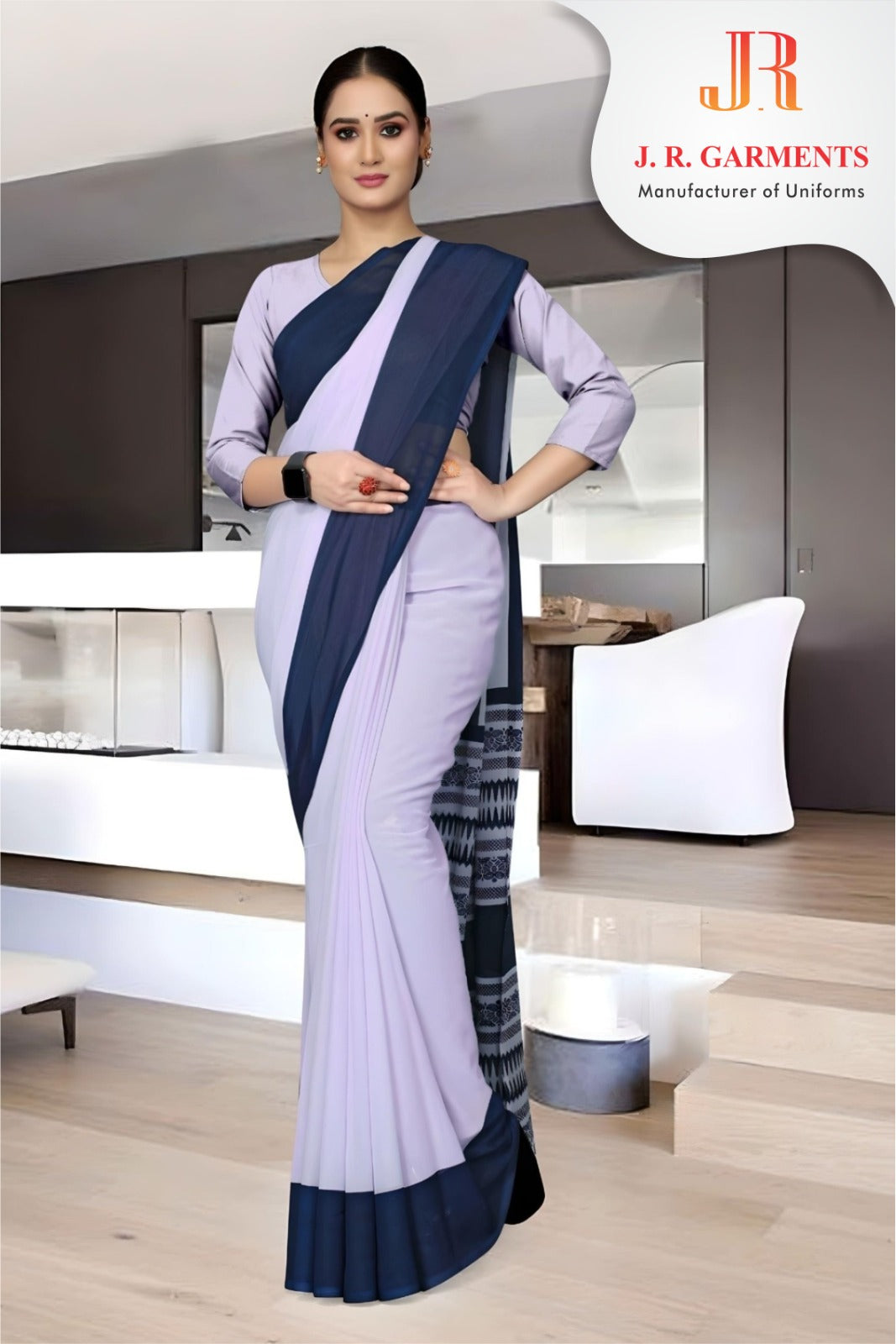 Saree White with Navy Blue Border