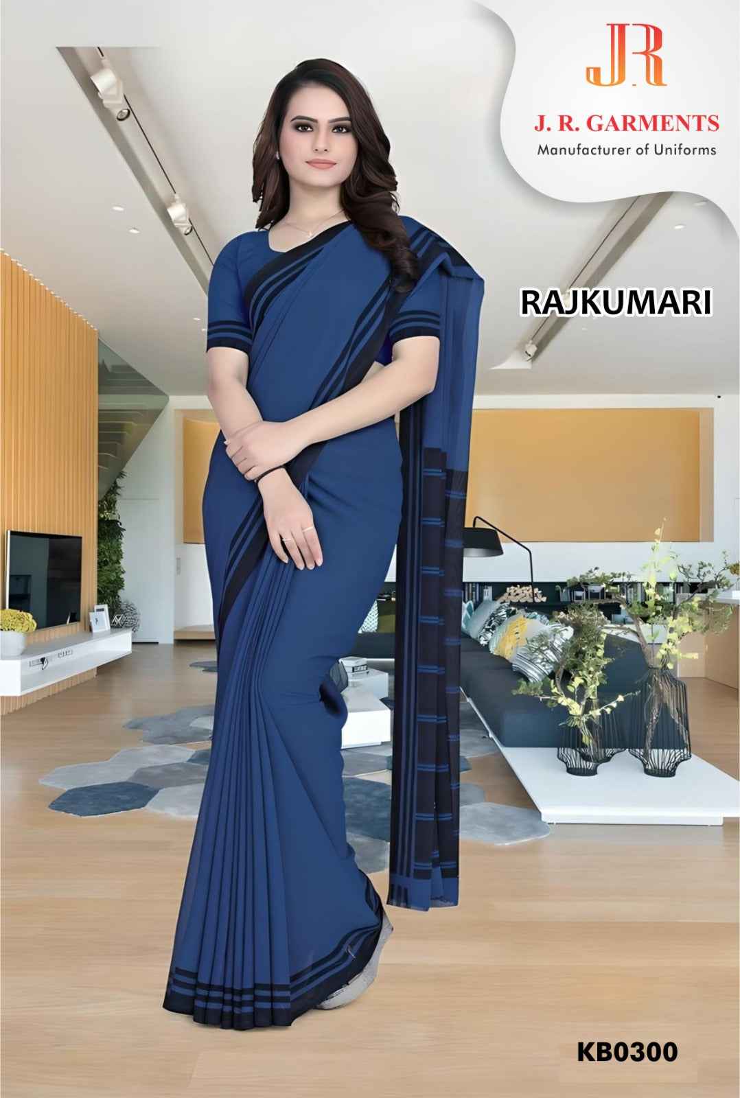 Saree Forest Green with Navy Blue Border - J R GARMENTS