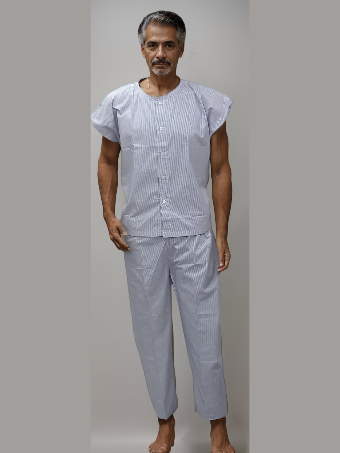 Patient Dress Blue Lining Shoulder Buttons - J R GARMENTS