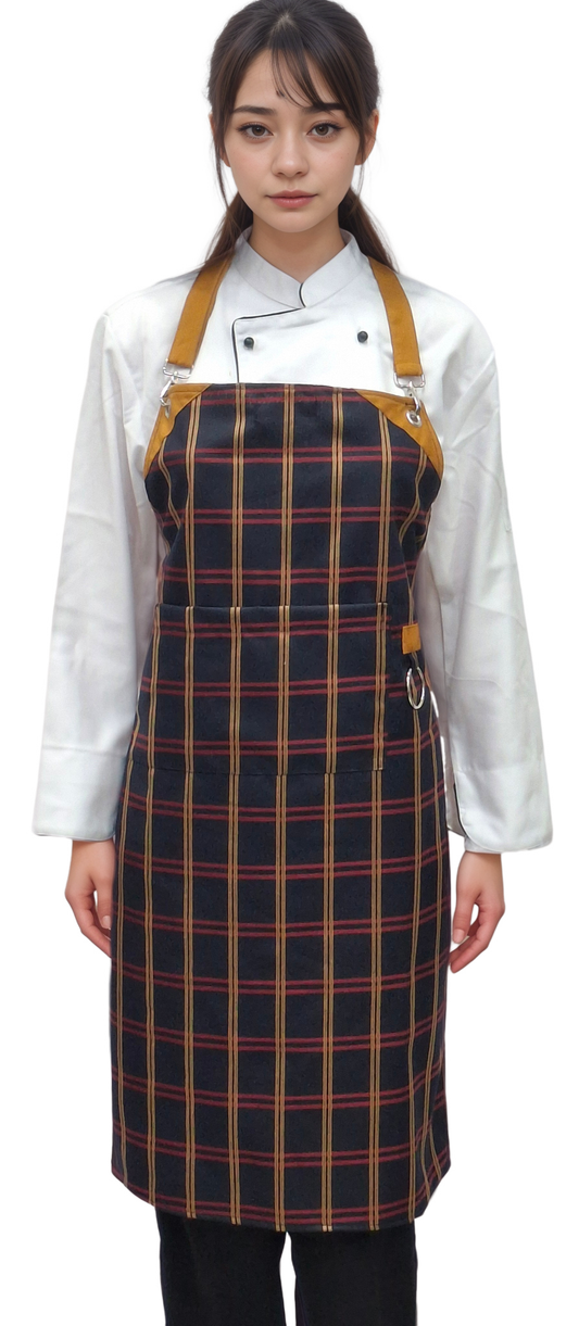 Premium Black Bold Checks Kitchen Apron - HICKORY | Stylish & Functional Premium Kitchen Apron - J R GARMENTS