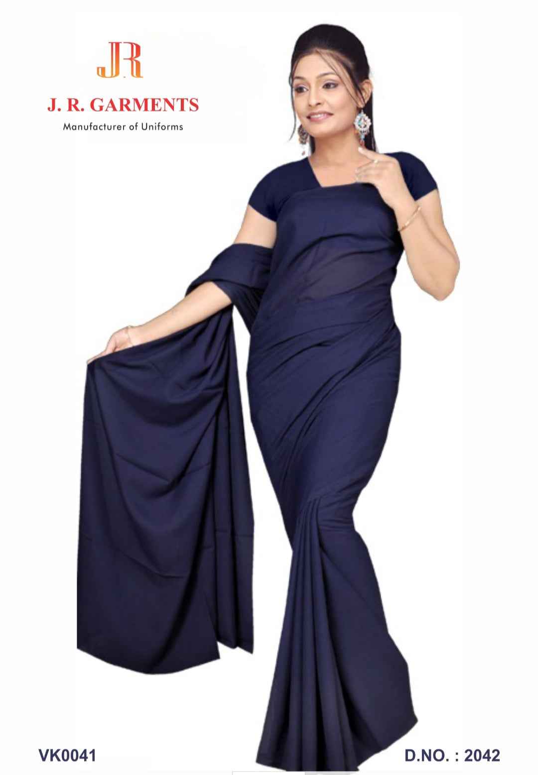 Saree Plain Navy Blue - J R GARMENTS