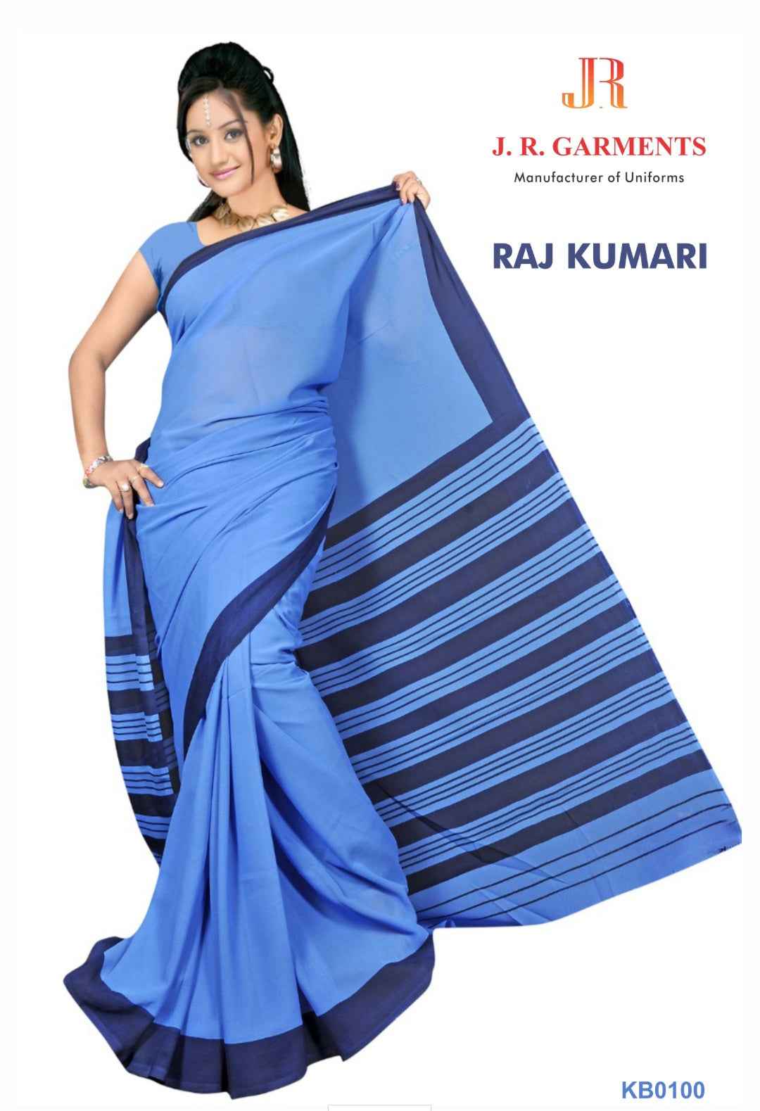 Saree Medium Blue with Navy Blue Border - J R GARMENTS