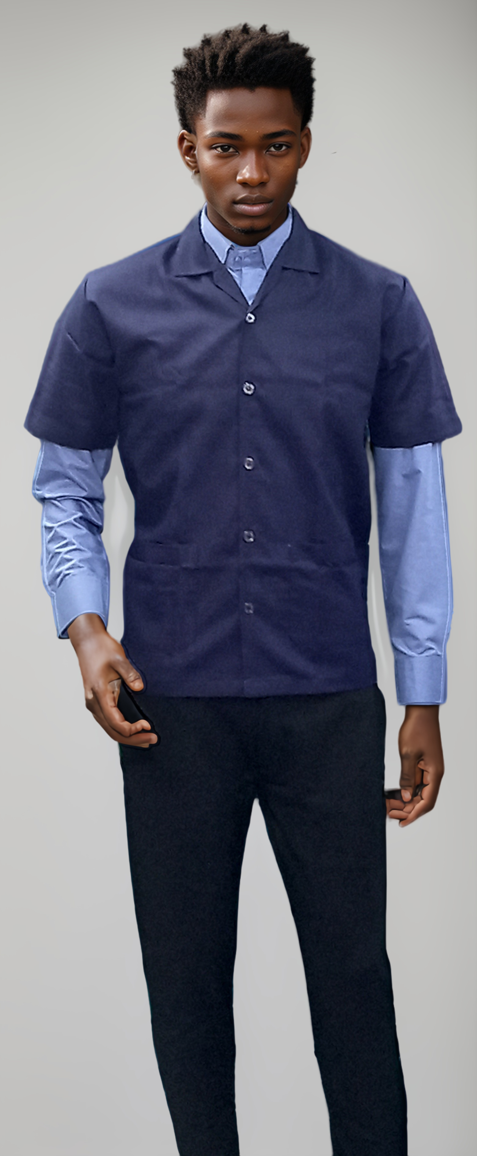 Half Sleeve Navy Blue Apron - J R GARMENTS