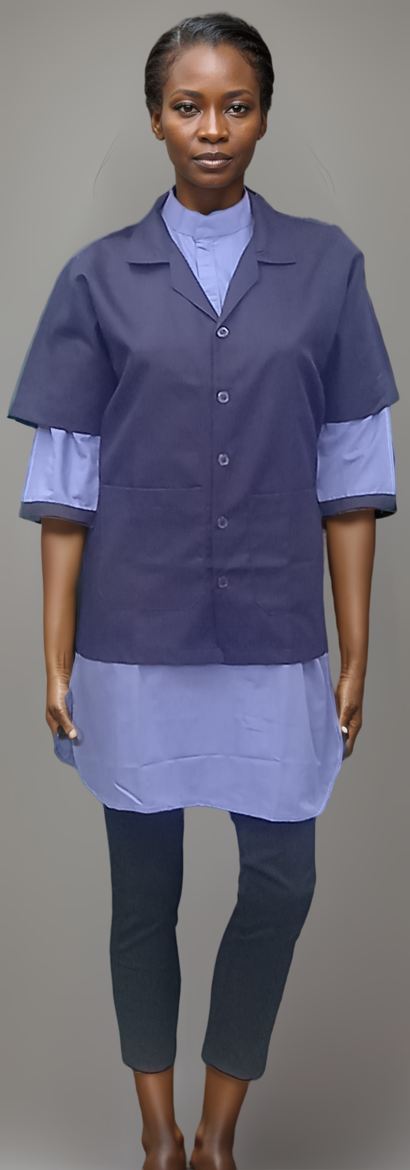 Half Sleeve Navy Blue Apron - J R GARMENTS