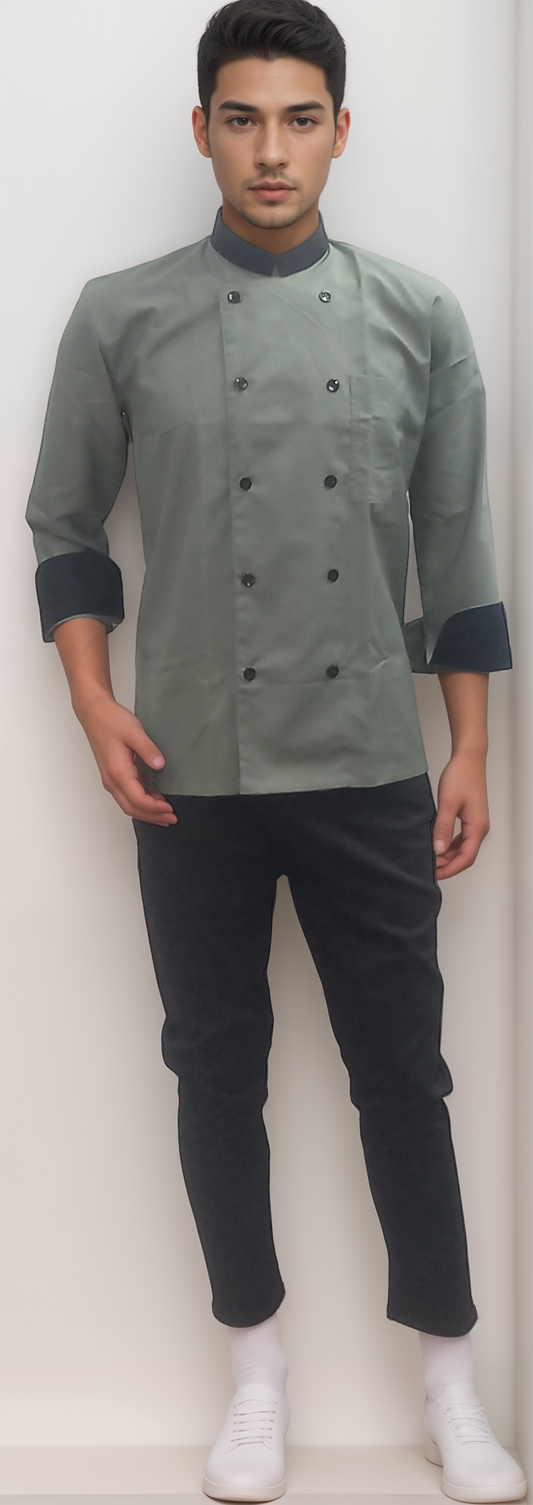 Chef Coat Cement Grey & Black Full Sleeves