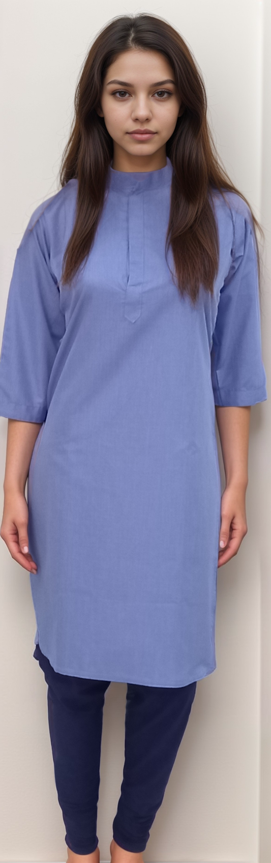 Kurti with Leggings Medium Blue with Navy Blue