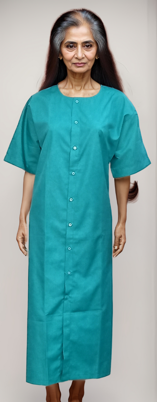 Patient Gown Sea Green with Front Buttons | HICKORY Collection - J R GARMENTS