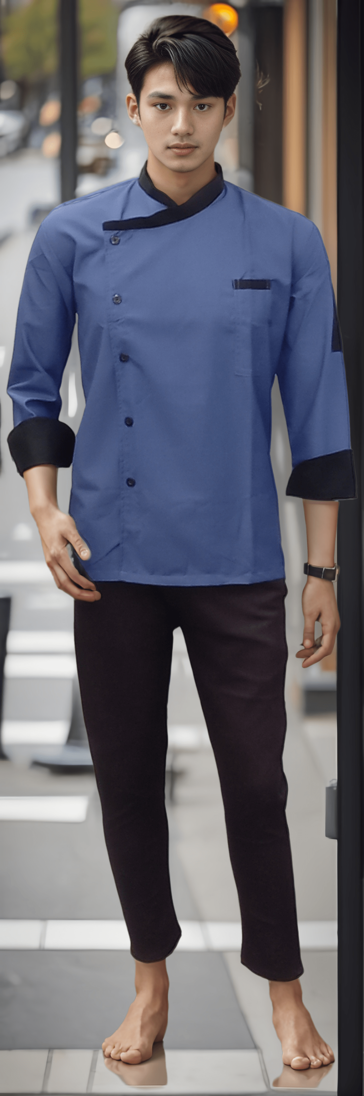 Chef Coat Full Sleeves Science Blue for Professional Chefs - J R GARMENTS