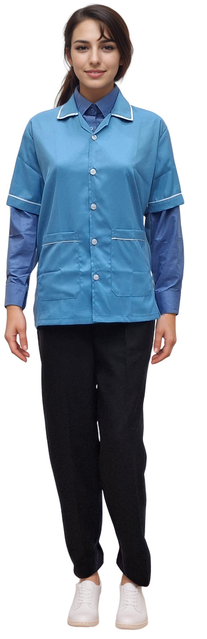 Premium Baby Blue Half Sleeve Apron for Staff