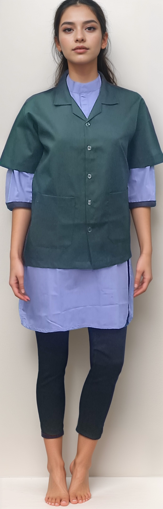 Apron Half Sleeves Bottle Green