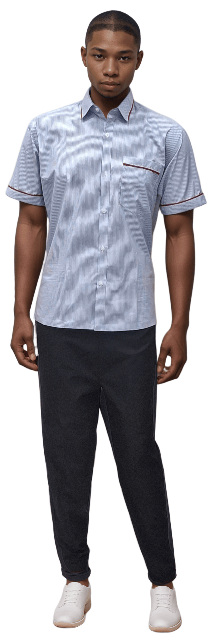 Helping Staff Shirt - Blue Lining with Red Piping by HICKORY - J R GARMENTS