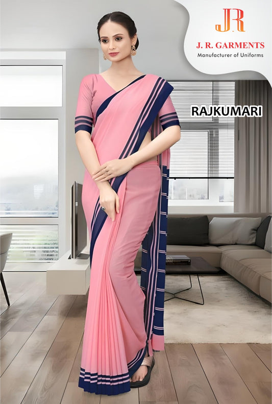 Saree Pink with Navy Blue Border