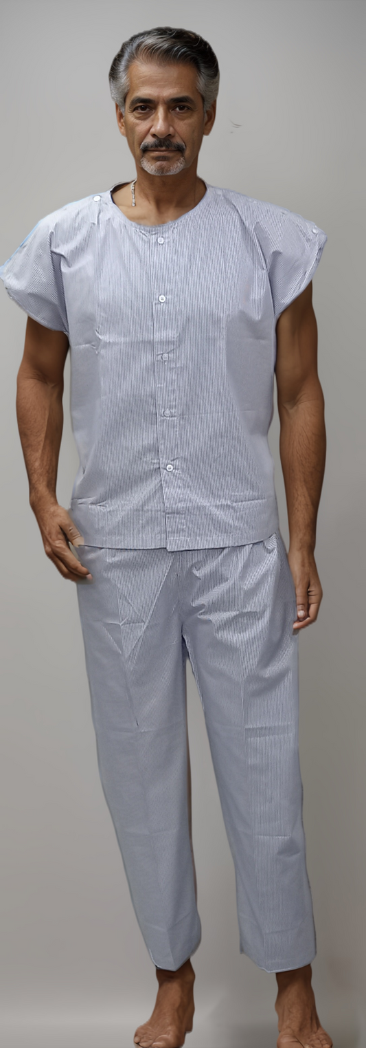 Patient Dress Blue Lining Shoulder Buttons