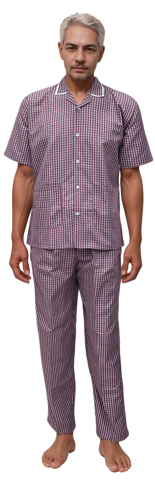 HICKORY Patient Dress - Comfortable & Durable Purple & White Checks Carewear