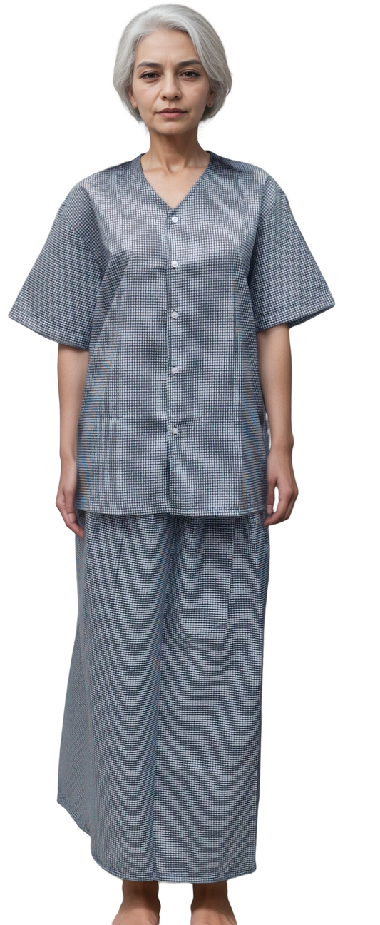 HICKORY Patient Blouse Petticoat – Comfortable & Durable Blue Checks Wear