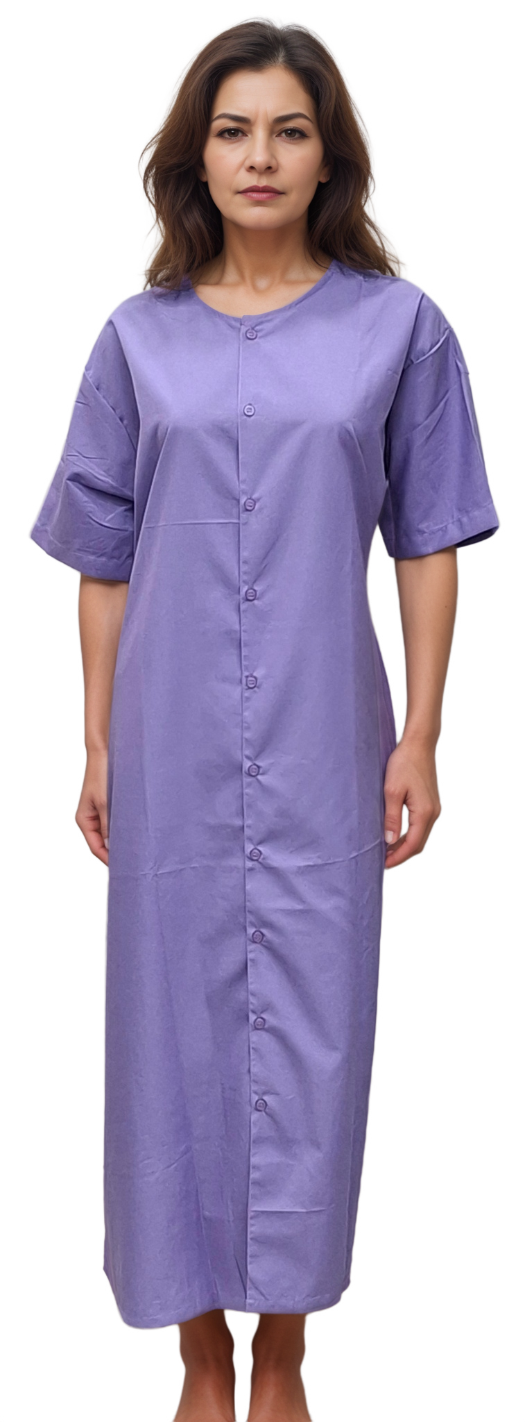 Lavender Patient Gown with Buttons by HICKORY - Comfortable and Stylish Option - J R GARMENTS