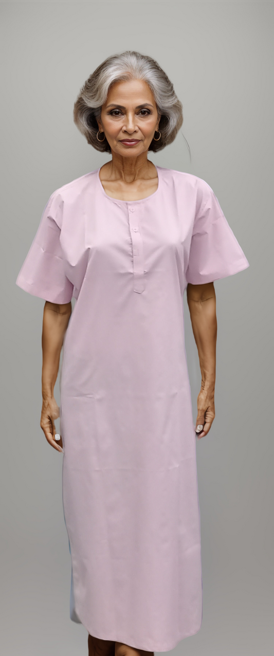 Patient Gown with Pink Lining - 3 Button Design by HICKORY - J R GARMENTS