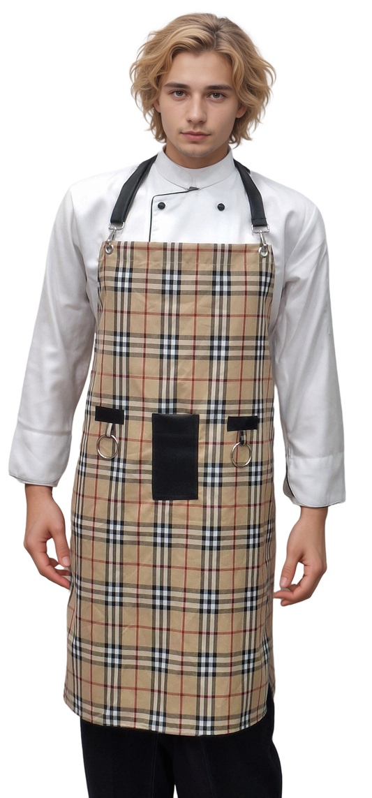 Premium Beige Bold Check Kitchen Apron | HICKORY - J R GARMENTS