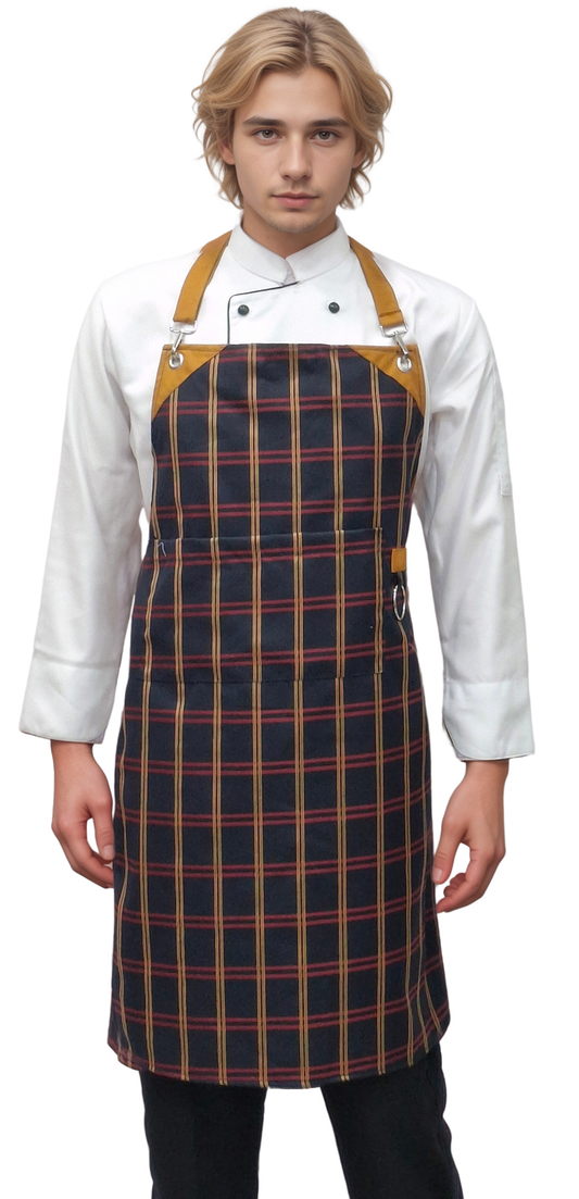 Premium Black Bold Checks Kitchen Apron - HICKORY | Stylish & Functional Premium Kitchen Apron - J R GARMENTS