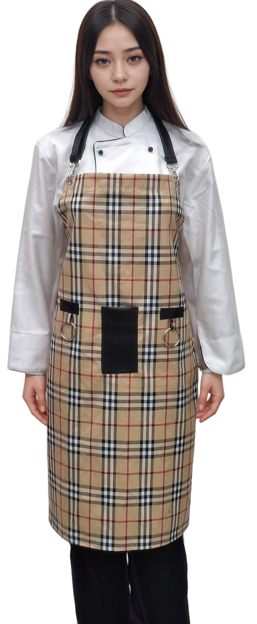 Premium Beige Bold Check Kitchen Apron | HICKORY - J R GARMENTS