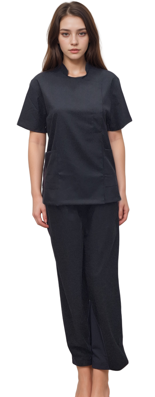 Stretchable Black Salon Uniform for Spa Professionals | HICKORY